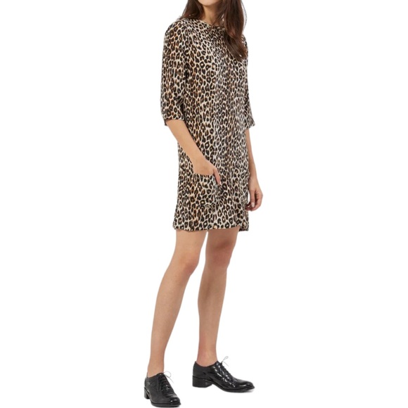 Equipment Silk Aubrey Dress Shift Leopard Print size Large Crew Neck Pockets - Picture 1 of 12